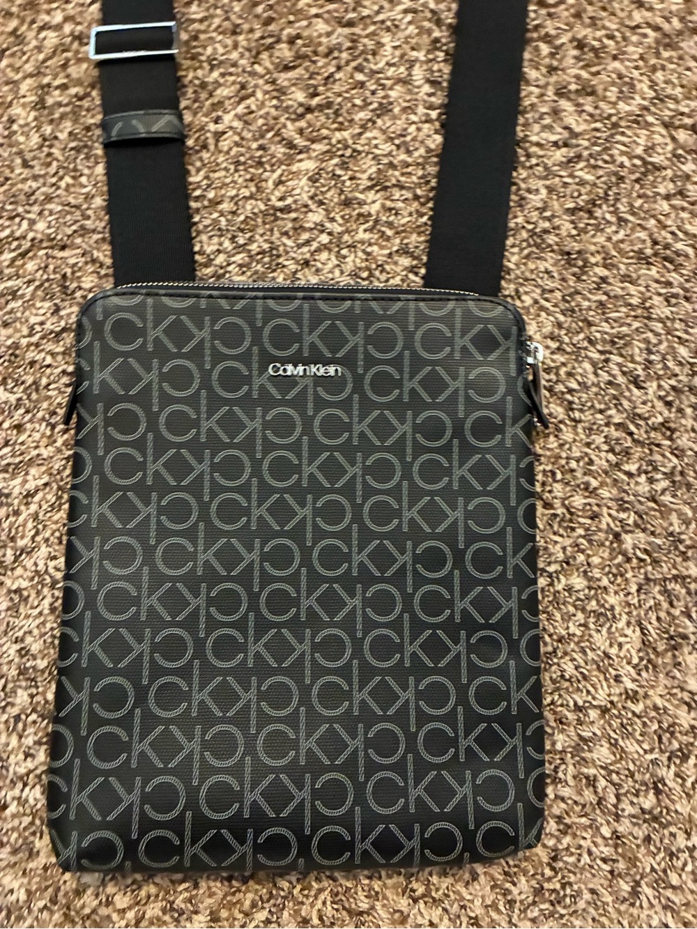 Calvin Klein Black CK Monogram Messenger Crossbody
